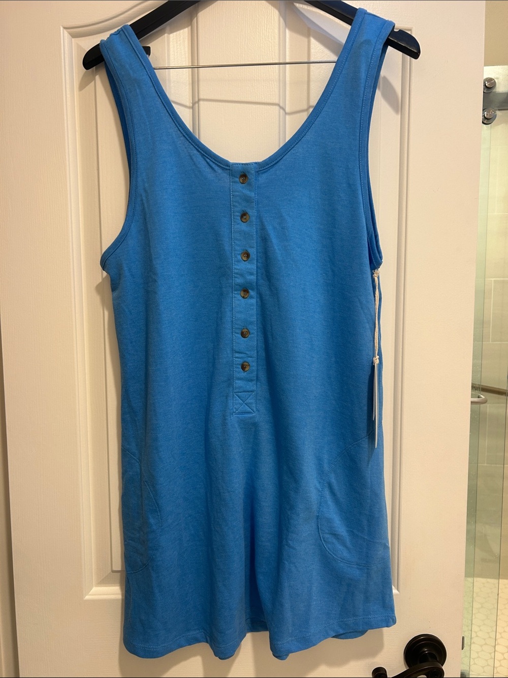 Lagaci Blue Scoop Neck Button Tank Dress